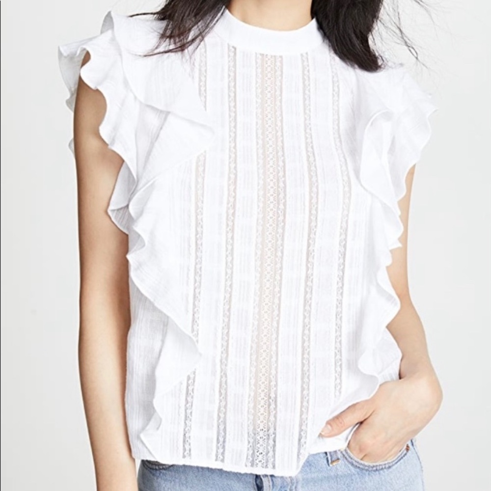 Veronica Beard White Ruffle Tank